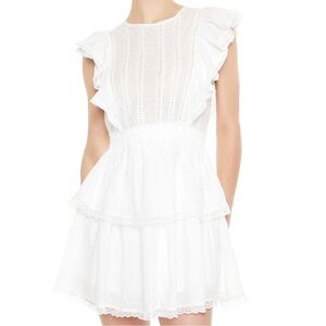 Clip Dot Lace Ruffled Mini Dress White Preppy Tiered Layered Crochet